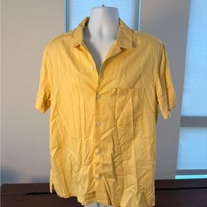 H&M Men’s Yellow Short Sleeve Button-Up Shirt Medium Lyocell Cotton Summer